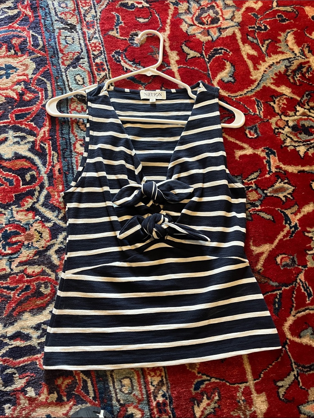 Nation LTD Navy and White Striped Tie-Front Tank